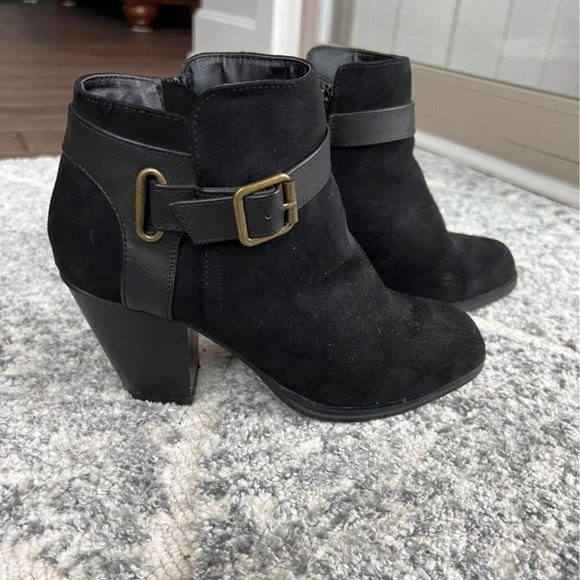 Black Suede Ankle Boots Size 8 - Picture 2 of 4